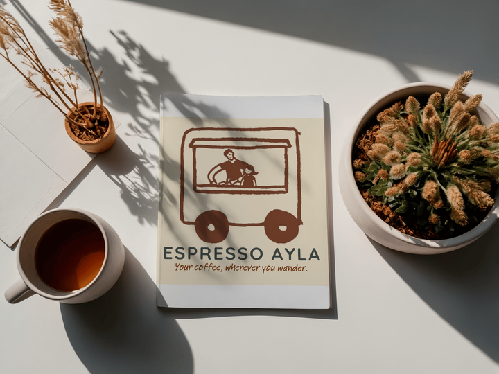 Espresso Ayla brand card with coffee and plants