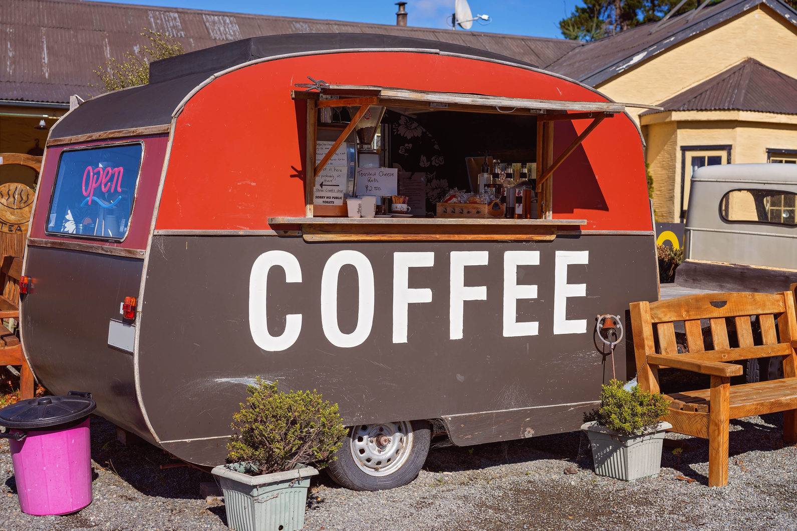 Coffee truck serving customers