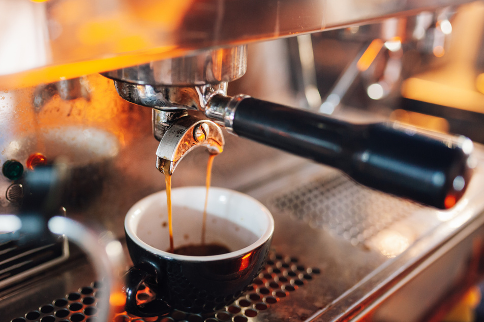 Espresso being pulled from machine